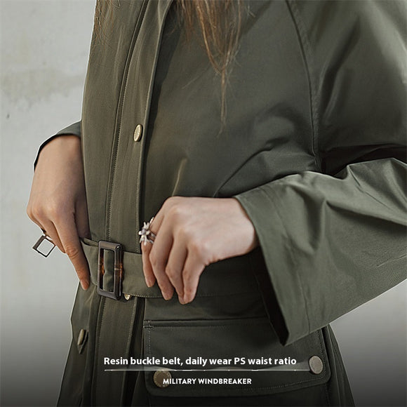 Abrigo Trench Oversize Verde Oliva con Bolsillos