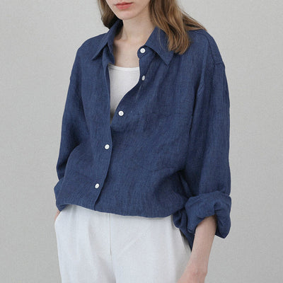 Camisa de Lino Puro Diseño Exclusivo Cuello Solapa Mujer