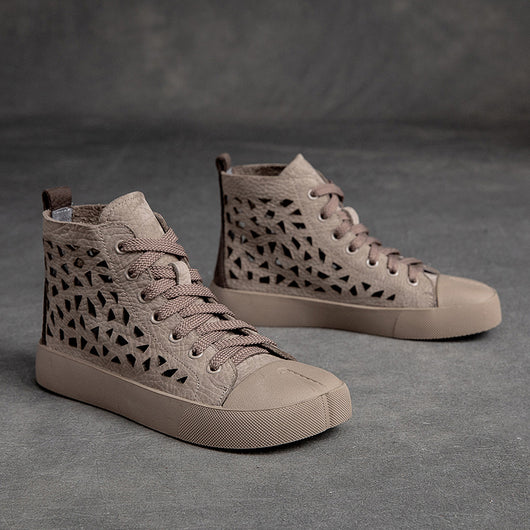 Botas Sandalias Británicas Retro de Cuero Genuino con Punta Cuadrada Hueca - Image 2