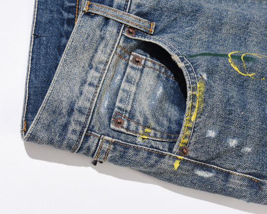Jeans Casuales Desgastados con Efecto Salpicado de Agua - Image 3