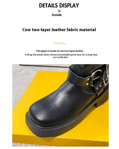Botas Martin de Cuero Genuino con Tacón Robusto y Hebilla Retro para Mujer - Image 28