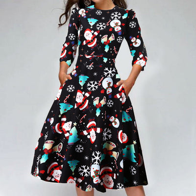 Vestido Navideño Estampado Cuello Redondo Slim - Image 7
