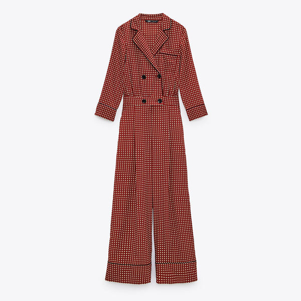 Jumpsuit Estilo Occidental Doble Botonadura con Estampado