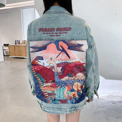 Chaqueta Denim para Parejas con Parche Dinosaurio Estilo Europeo y Americano - Image 4