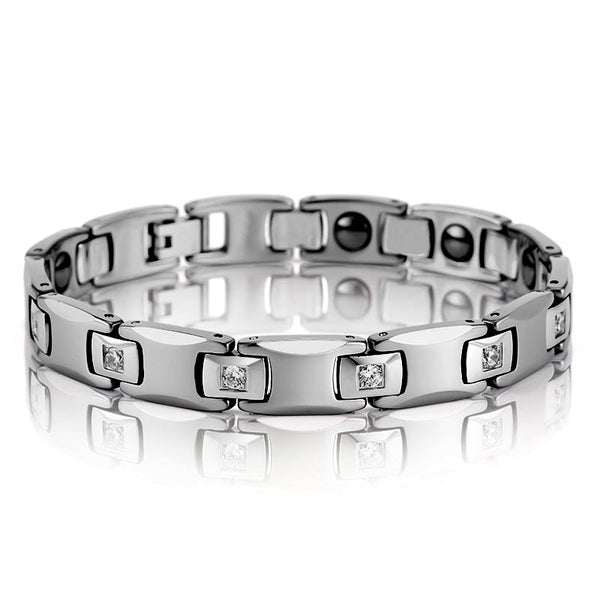 Pulsera Magnética de Pareja en Acero Tungsteno con Circón CNC - Image 4
