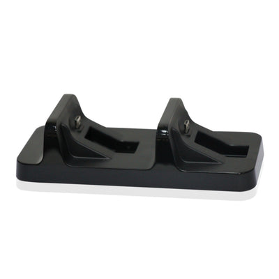 Black dual charging dock for PS4 controllers, with two controllers docked and the charging base shown separately. - Image 5