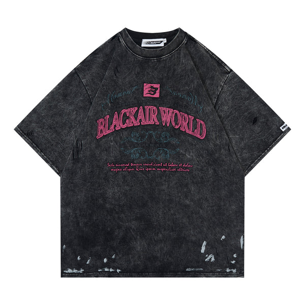Camiseta Vintage Desgastada con Letras Recortadas