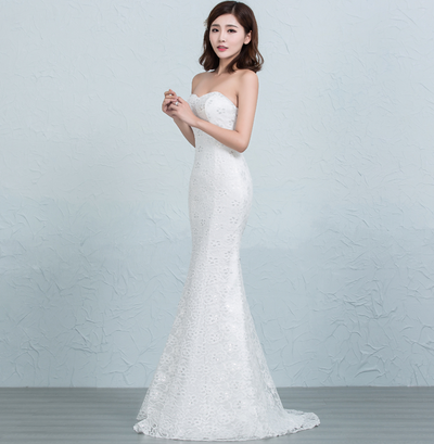 Vestido de Novia Cola Sirena con Encaje Lentejuelado en la Cintura - Image 6