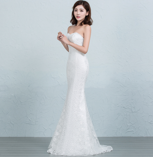 Vestido de Novia Cola Sirena con Encaje Lentejuelado en la Cintura - Image 6