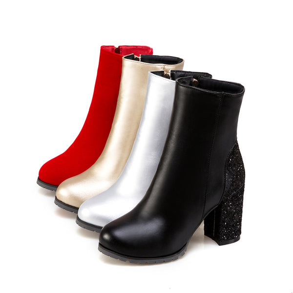 Botines de Tacón Alto con Lentejuelas para Mujer