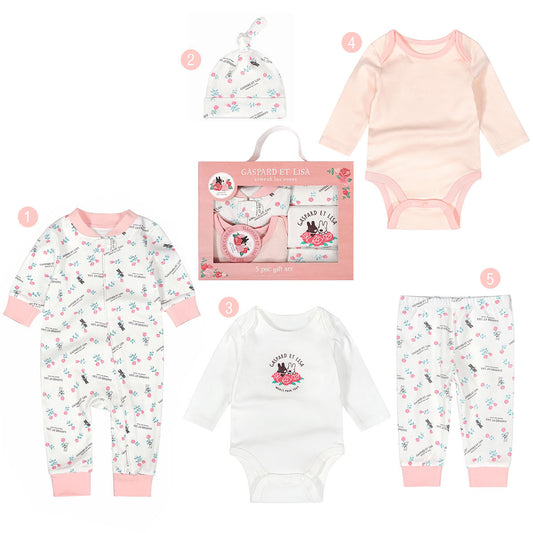 Set de 5 Piezas para Recién Nacido con Bodis de Manga Larga y Pantalones Suave y Cómodo