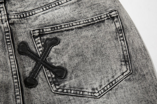 Jeans Slim Fit Gris Lavado con Parche de Calavera - Estilo Urban - Image 9
