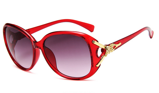 Brown oversized women's sunglasses with gradient lenses and gold-tone fox head embellishments on the temples. - Image 7
