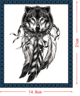 Tatuaje Temporal Cabeza de Lobo Negro - Adhesivo Dreamcatcher - Image 4