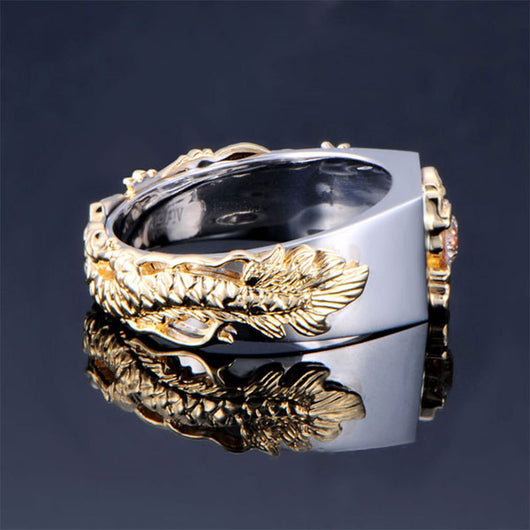 Anillo de Dragón Dominante para Hombre con Zircón Bicolor Estilo Punk Hip Hop - Image 2