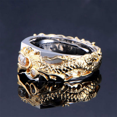Anillo de Dragón Dominante para Hombre con Zircón Bicolor Estilo Punk Hip Hop - Image 3