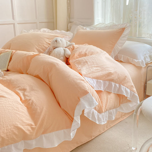 Juego de Cama Blanco de 4 Piezas Estilo Princesa, Algodón Lavado a la Piedra - Image 10
