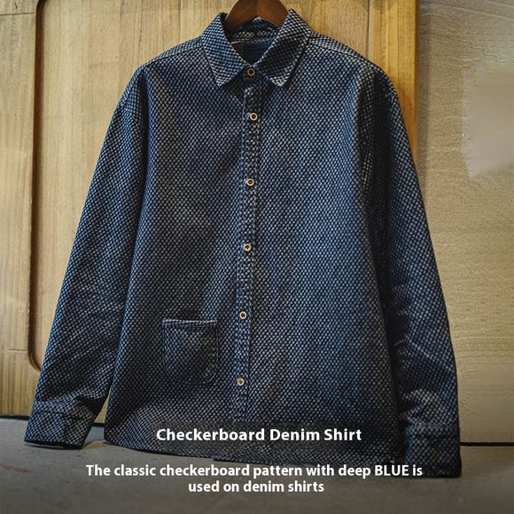 Chaqueta Denim Cuadros Retro Americana Holgada