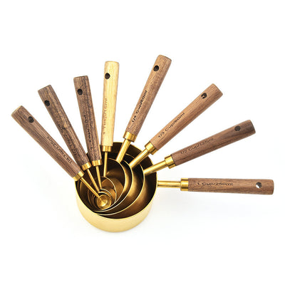 Set de 8 Cucharas y Tazas Medidoras de Acero Inoxidable con Mango de Madera - Image 6