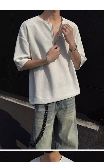 Playera Manga Corta Cuello Medio Cierre con Textura Waffle para Hombre - Image 22