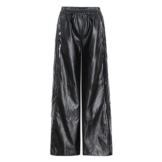 Pantalón Ancho de Cuero PU con Botones Laterales y Abertura - Image 2