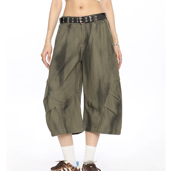 Shorts de Trabalho Feminino Vintage Tingido Artesanalmente