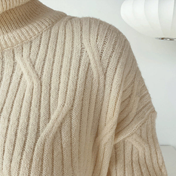 Vestido Suéter Largo Cálido Sobre la Rodilla - Diseño Liso y Acogedor