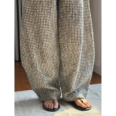 Pantalones de Lino Ancho Cuadros Mujer - Cómodos y Transpirables - Image 5