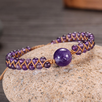 Pulsera de Moda Ametista Tejida Doble para Mujer - Image 12