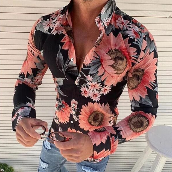 Camisa Manga Larga Estampado Floral Ajustada