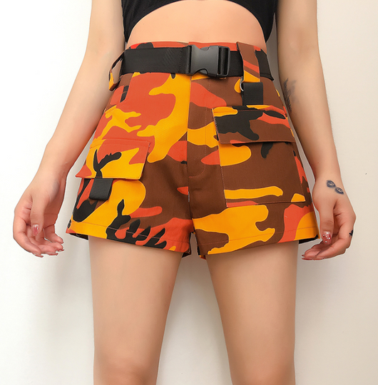 Shorts Cargo Camuflaje Mujer Cintura Alta Transpirables