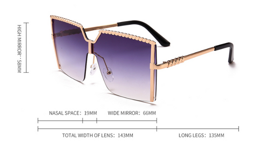 Frameless conjoined sunglasses with gold metal frame and braided detail, featuring brown gradient lenses. - Image 13