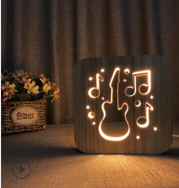 Lámpara 3D LED Notas Musicales - Guitarra, Saxofón y Violín con Grabado en Madera - Image 4