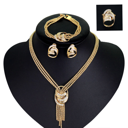 Juego de Joyería de Novia Europeo - Collar, Pulsera, Aretes y Anillo