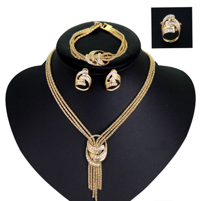 Juego de Joyería de Novia Europeo - Collar, Pulsera, Aretes y Anillo
