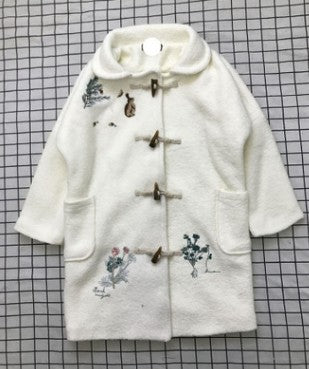 Abrigo Largo Impermeable con Hebilla de Asta de Buey y Bordado Pastoril