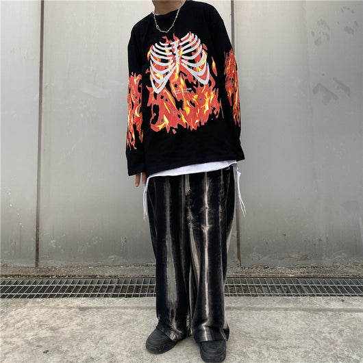 Remera Manga Larga Calavera en Llamas para Hombre - Image 4