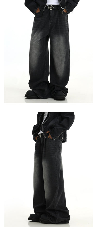 Pantalones Vaqueros Retro Lavados Hombre Rectos Casual Pierna Ancha - Image 8