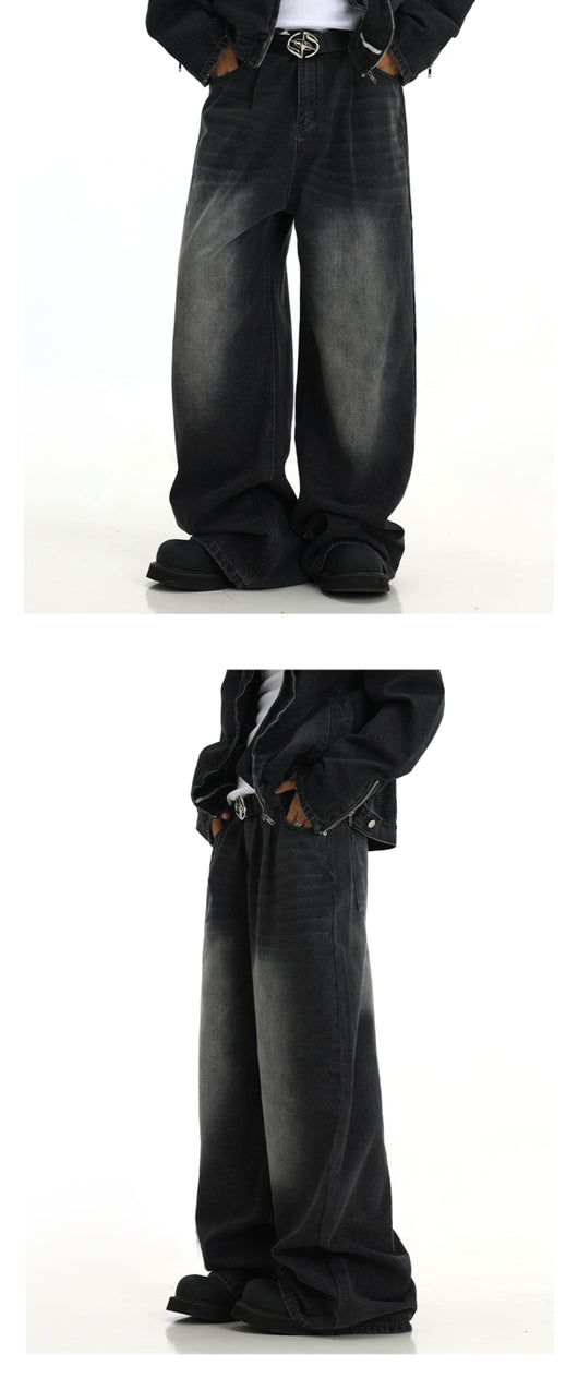 Pantalones Vaqueros Retro Lavados Hombre Rectos Casual Pierna Ancha - Image 8