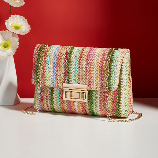 Bolsa Bandolera Cuadrada de Paja con Cierre de Candado - Image 2