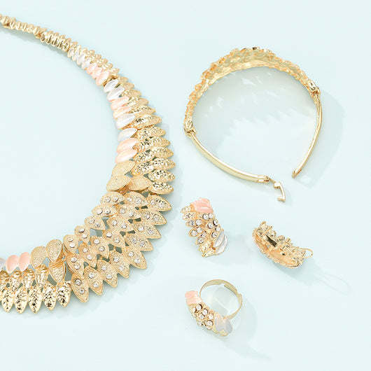 Juego de Joyería Nupcial Chapada en Oro: Collar, Aretes y Anillo - Image 6