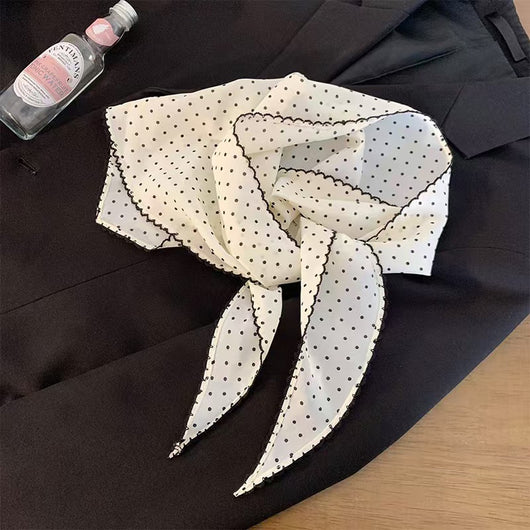 Pañuelo Triangular Coreano con Lunares, Diseño Anudado y Encaje para Cintura - Image 7
