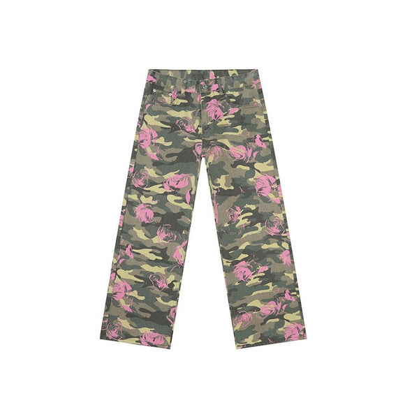 Jeans Rectos Estilo Camuflaje Lavado Clásico