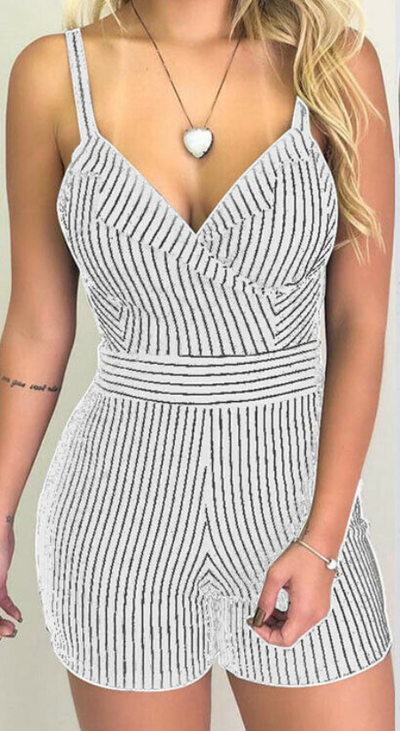Short Casual Rayas V-Neck sin Mangas Slim Fit - Image 7