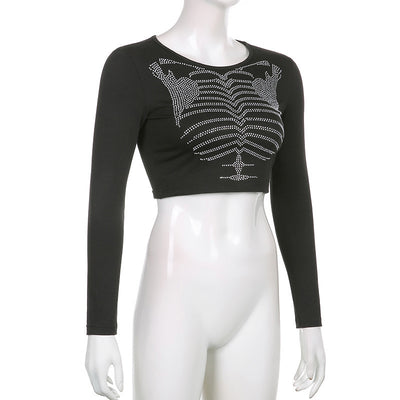 Blusa Crop Top Esqueleto con Cristales - Estilo Gótico para Mujer - Image 11