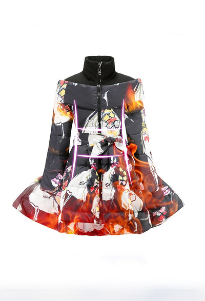 Abrigo Infantil de Plumón Europeo con Diseño Estampado y Lazo en la Cintura - Image 7