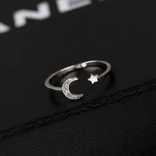 Anillo Abierto de Oro Rosado con Luna y Estrella para Mujer - Cristal Cubic Zirconia - Image 5