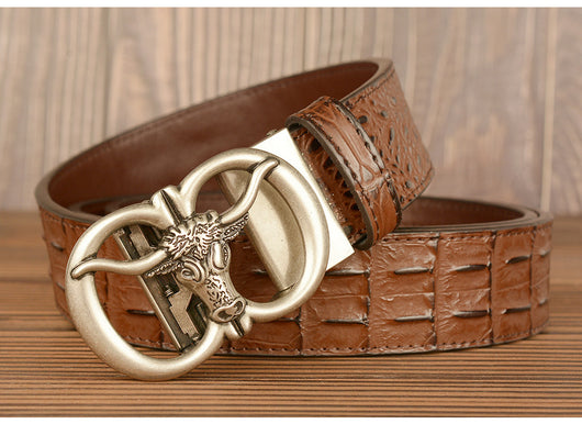Cinturón para Hombre con Hebilla Automática Estilo Retro Cabeza de Buey - Image 28