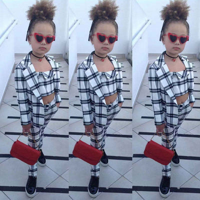 Traje de Niña a Cuadros - Conjunto de Tres Piezas Elegante