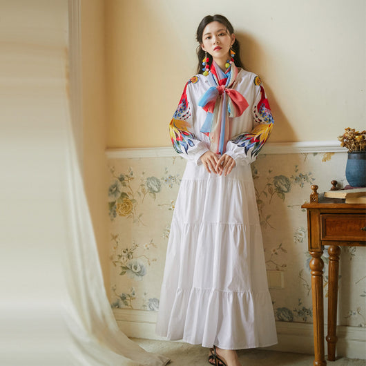 Vestido de Seda con Bordado de Fénix y Contraste - Image 11